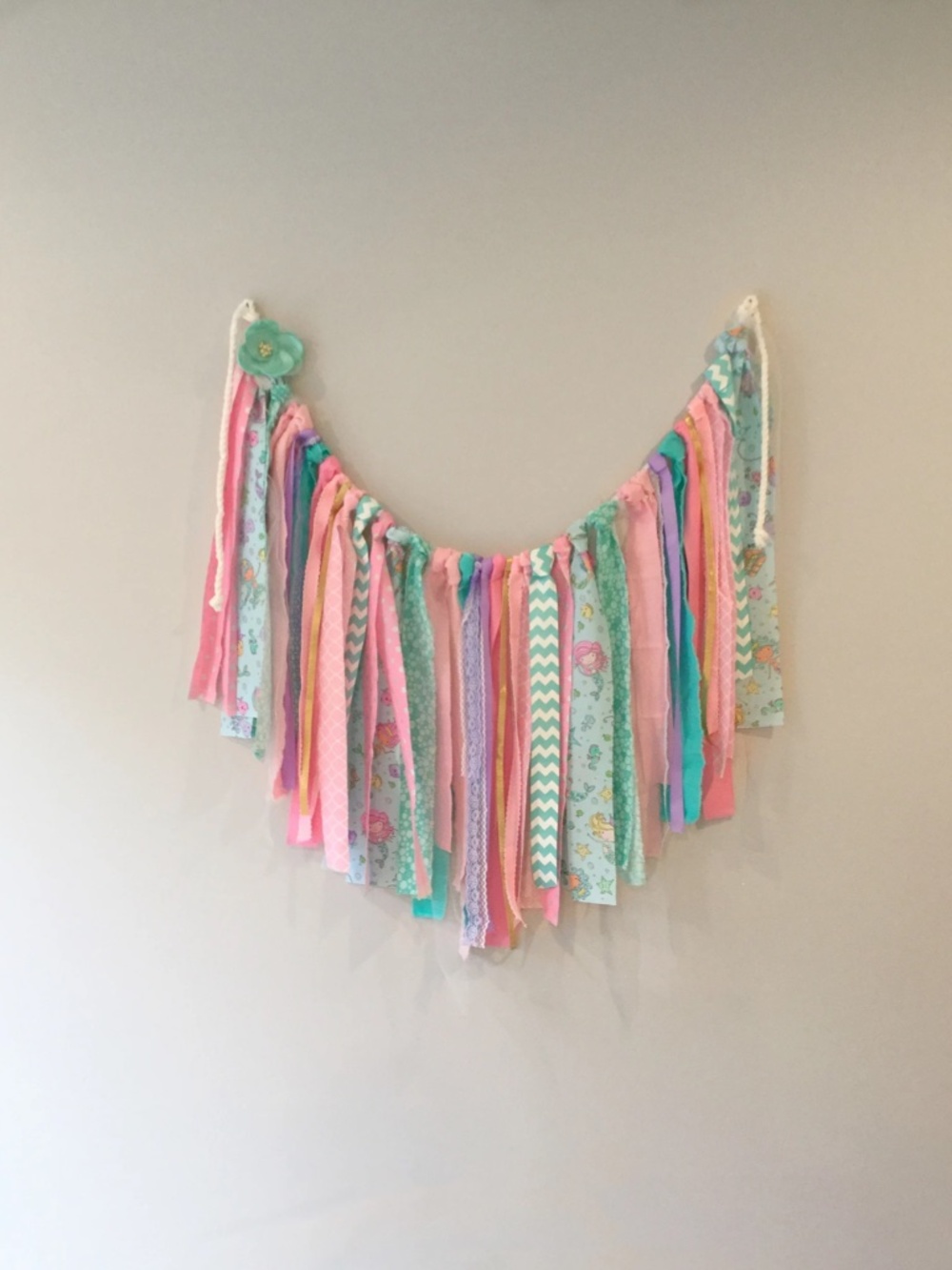 Mermaid Under the Sea Pink and Aqua with Aqua Flower Fabric and Ribbon Garland